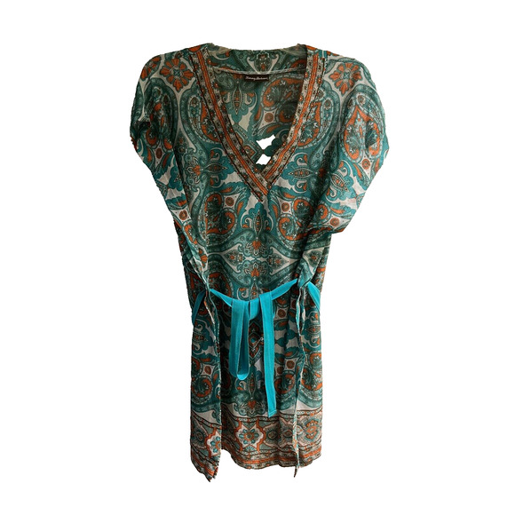 Tommy Bahama Women's Sheer One-Size Cover up Peasant Turquoise Paisley - Picture 1 of 10